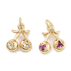 Rack Plating Brass Micro Pave Cubic Zirconia Pendants, Long-Lasting Plated, Lead Free & Cadmium Free, Cherry