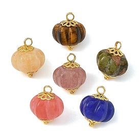 Colgantes de piedras preciosas naturales y sintéticas mezcladas, Adornos de calabaza de Halloween con aros de latón, dorado, mezclado teñido y sin teñir