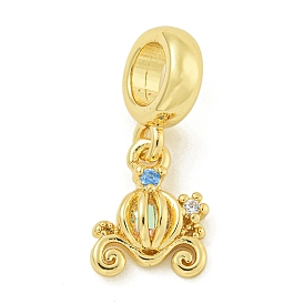 Rack Plating Brass Pave Colorful Cubic Zirconia Pumpkin Cart European Dangle Charms, Large Hole Pendants, Lead Free & Cadmium Free, Long-Lasting Plated