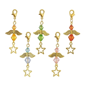 Angel Acrylic Pendant Decorations, Zinc Alloy Star Lobster Clasps Charm, Clip-on Charms, for Keychain, Purse, Backpack