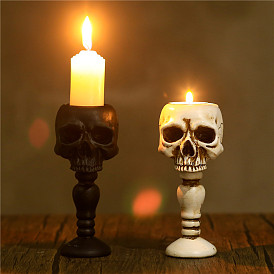 Halloween Theme Resin Candle Holder, Round Tealight Candlestick, Skull Shape