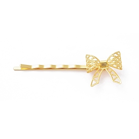 Iron Hair Bobby Pins, with Brass Findings, Bowknot