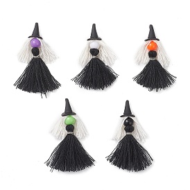 5шт 5цвета ручная работа поликоттон (полиэстер хлопок) кисточки подвески, ведьма, С акрилом и сплавом