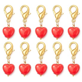 10Piezas de decoraciones colgantes de corazón de acrílico, con broches de langosta de la aleación de la garra