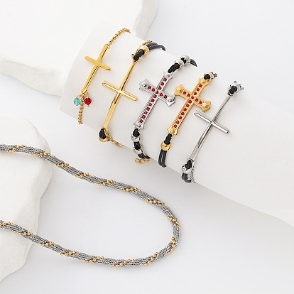 Collares de cadena redonda de malla de acero inoxidable bicolor para hombres y mujeres