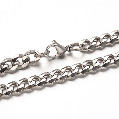 Trendy 304 Stainless Steel Curb Chain Bracelets, with Lobster Clasps, Faceted, 215mm