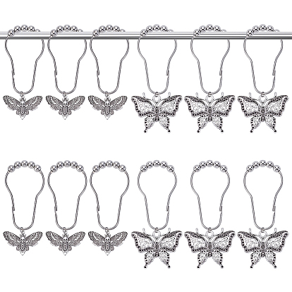 12 шт. 2 стиль 304 Кольца для душевой занавески из нержавеющей стали для ванной комнаты, легко скользящие ролики, крючки для душа с подвесками из сплава, бабочка