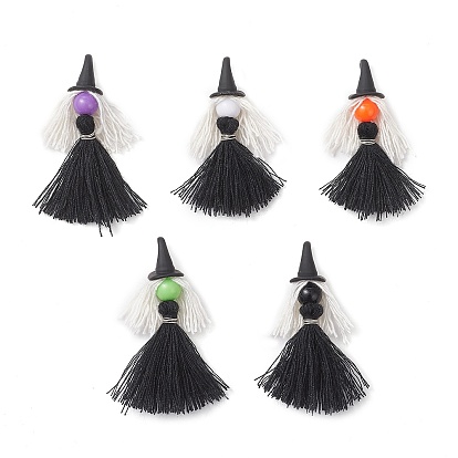 5шт 5цвета ручная работа поликоттон (полиэстер хлопок) кисточки подвески, ведьма, С акрилом и сплавом