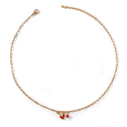 Латунное эмалированное красное сердце 304 цепочка из нержавеющей стали в виде скрепки для женщин