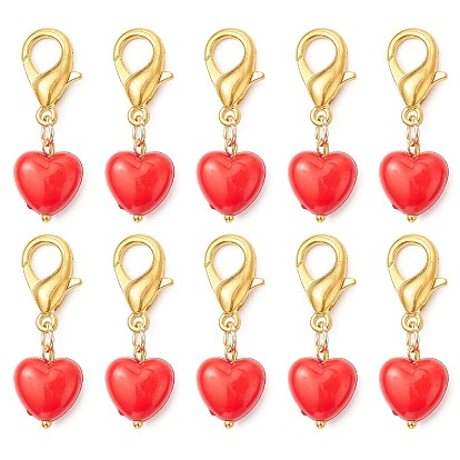 10Piezas de decoraciones colgantes de corazón de acrílico, con broches de langosta de la aleación de la garra