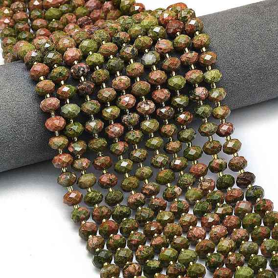 Природные Unakite бисер нитей, граненые, рондель, с бисером