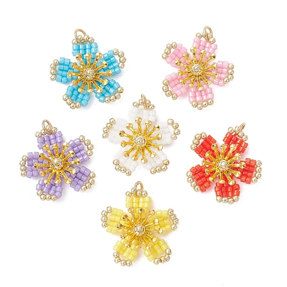 6Подвески из стеклянного бисера, цветочный шарм, с железным и 304 соединительным кольцом из нержавеющей стали