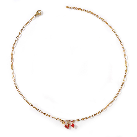 Латунное эмалированное красное сердце 304 цепочка из нержавеющей стали в виде скрепки для женщин