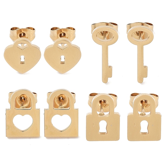 PVD Vacuum Plating 304 Stainless Steel Stud Earrings for Women, Golden