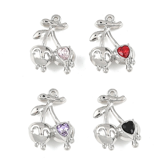 Подвески из сплава и страза, подвески в форме вишни, стойки покрытие, без свинца, без кадмии и без никеля, платина