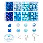 DIY Blue Themed Jewelry Making Kits, Including Round Glass & Glass Pearl Round Beads, Elastic Crystal Thread, Zinc Alloy Lobster Claw Clasps, Brass Earring Hooks