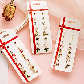 Christmas Earrings Set - Santa Claus Reindeer Studs, Minimalist 8-Piece Holiday Gift Jewelry.