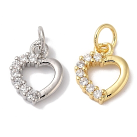 Rack Plating Brass & Clear Cubic Zirconia Pendants, with Jump Ring, Cadmium Free & Lead Free, Long-Lasting Plated, Heart