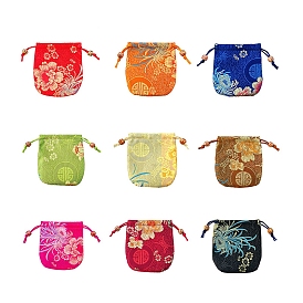 Chinese Style Brocade Drawstring Gift Blessing Bags, Jewelry Storage Pouches for Wedding Party Candy Packaging