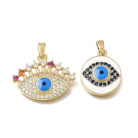 Brass Micro Pave Cubic Zirconia with Blue Enamel Pendants, Evil Eye Charms, Rack Plating, Long-Lasting Plated, Cadmium Free & Lead Free, Golden