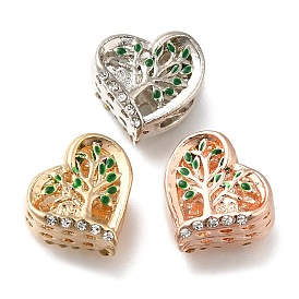 Crémaillère émail alliage placage perles européennes, avec strass, Perles avec un grand trou   , coeur avec l'arbre de la vie