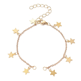 Star Brass Charm Cable Chain Link Bracelet Making, with Lobster Claw Clasp, Fit for Connector Charms
