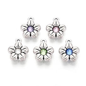 Подвески из сплава в тибетском стиле, со стразами, цветок, античное серебро