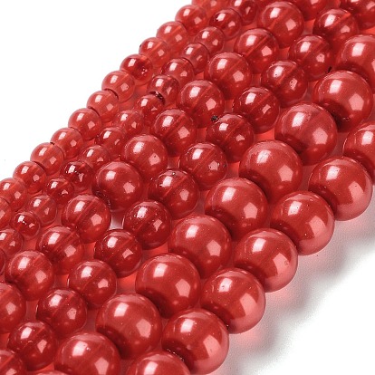 Baking Paint Pearlized Glass Pearl Round Bead Strands
