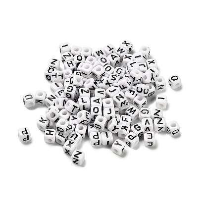 Непрозрачные акриловые эмалированные бусины, куб с письмом