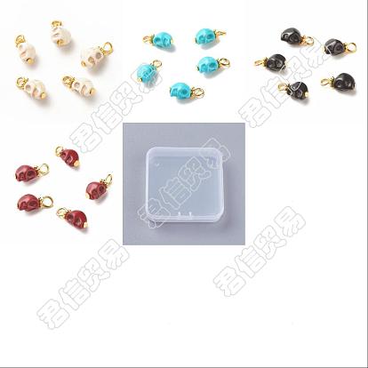 120piezas 4dijes de turquesa sintética teñidos de colores, con aleación dorada y fornituras de hierro, cráneo