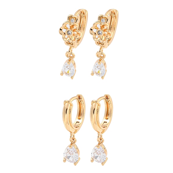 Латунные серьги-кольца из прозрачного кубического циркония, слезинка/цветок со слезинкой, болтаются серьги