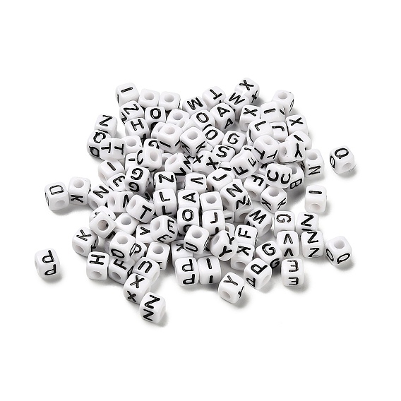 Непрозрачные акриловые эмалированные бусины, куб с письмом