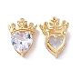 Brass Micro Pave Clear Cubic Zirconia Pendants, Cadmium Free & Lead Free, Crown with Heart