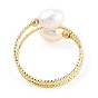 Natural Pearl Beaded Wrapped Cuff Ring, Brass Jewelry for Women