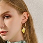 Resin Lemon with ABS Plastic Pearl Flower Dangle Hoop Earrings, Golden 304 Stainless Steel Jewelry for Women