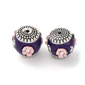 Круглые бусины из смолы ручной работы из Индонезии, со сплавочной фурнитурой, круглая с цветком