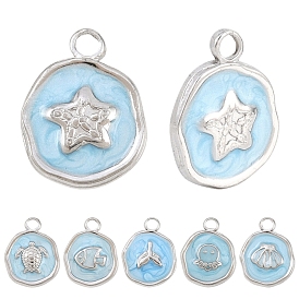 6 шт 6 стили 304 подвески из нержавеющей стали, с эмалью, плоско-круглые, ионное покрытие (ip)