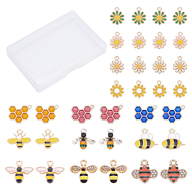 34Pcs 13 Style Alloy Pendants, with Enamel, Flower & Bees & Honeycomb