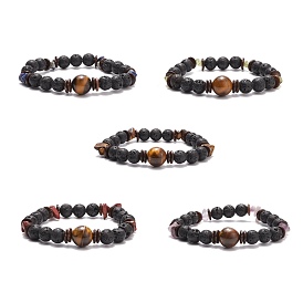 Natural Lava Rock & Coconut Stretch Bracelet with Gemstone Chips for Women