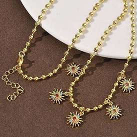 Латунные подвески-солнца с микропаве из кубических цирконий, стойки покрытие, долговечный, без кадмия и без свинца, реальный 18 k позолоченный