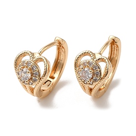 Brass Micro Pave Cubic Zirconia Hoop Earrings for Women, with Glass, Hollow Heart
