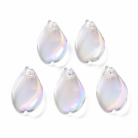 Transparent Spray Painted Glass Pendants, AB Color Plated, Petaline