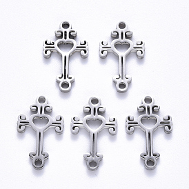 201 Stainless Steel Links Connectors, Laser Cut, Cross with Heart