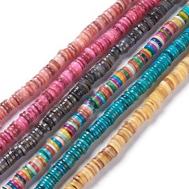  Natural Freshwater Shell Beads Strands, Dyed, Heishi Beads, Flat Round/Disc