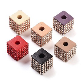 Opaque Resin European Beads, with Rhinestone, Large Hole Beads, Cube