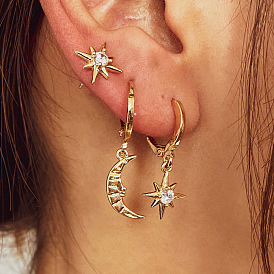 Asymmetrical Star and Moon Earrings Set for Women, Trendy Single-sided Ear Cuffs