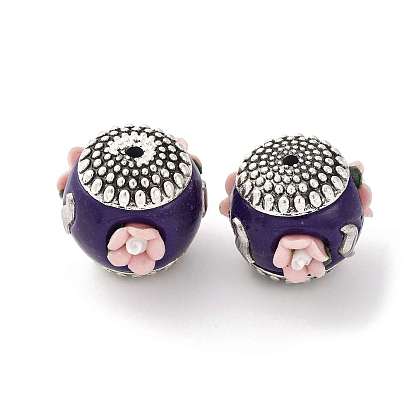 Круглые бусины из смолы ручной работы из Индонезии, со сплавочной фурнитурой, круглая с цветком