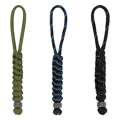 3шт полиэстер и спандекс шнур веревки брелок карабин, с 304 фурнитурой из нержавеющей стали, античное серебро