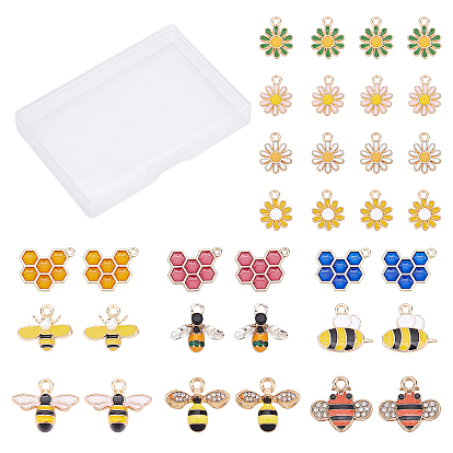 34Pcs 13 Style Alloy Pendants, with Enamel, Flower & Bees & Honeycomb