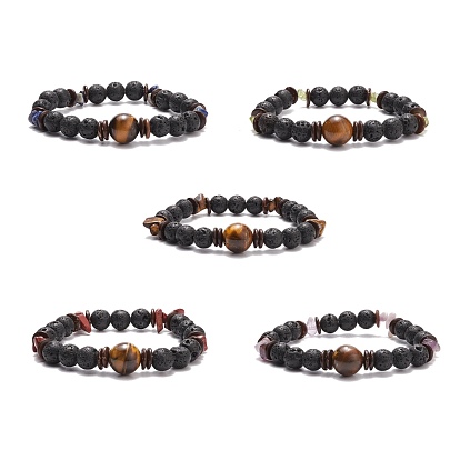 Natural Lava Rock & Coconut Stretch Bracelet with Gemstone Chips for Women